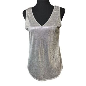 Metallic Silver Sleeveless V-Neck Tank White House Black Market Womens SM